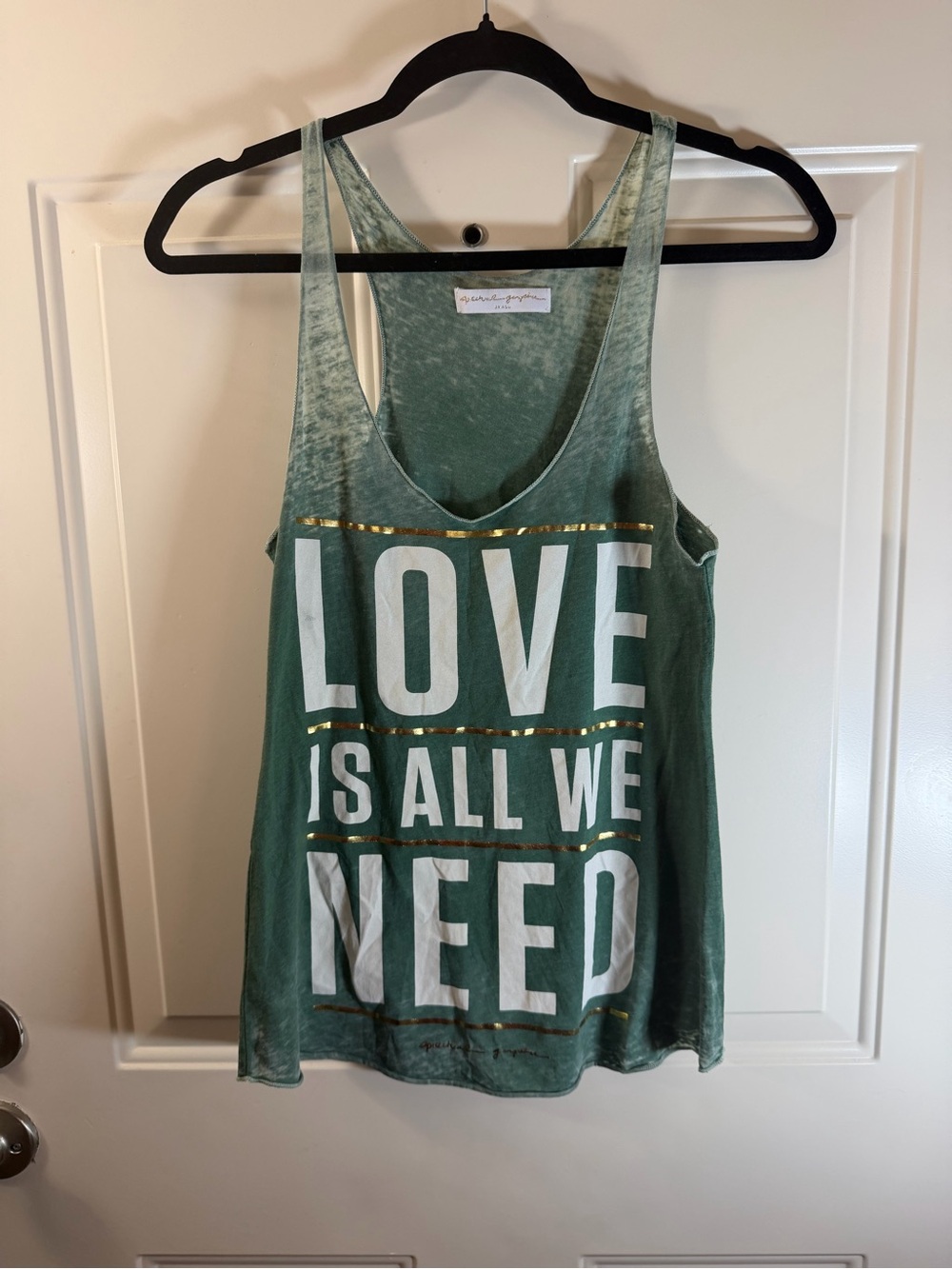 Spiritual Gangster Love Is All We Need Tank Women’s Size S Green 0643